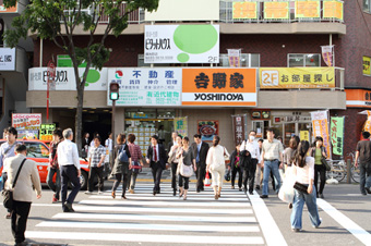 横断歩道の写真。渡ると吉野屋さん。